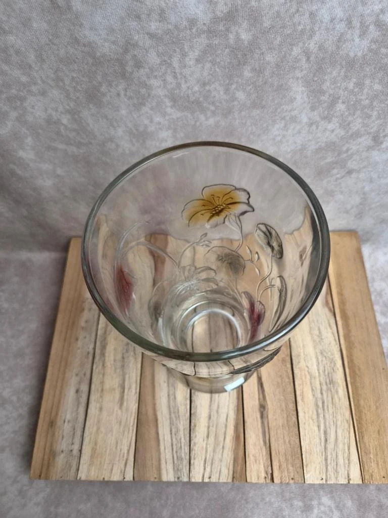Large vintage pressed molded glass vase - colorful floral decor - France – photo 5